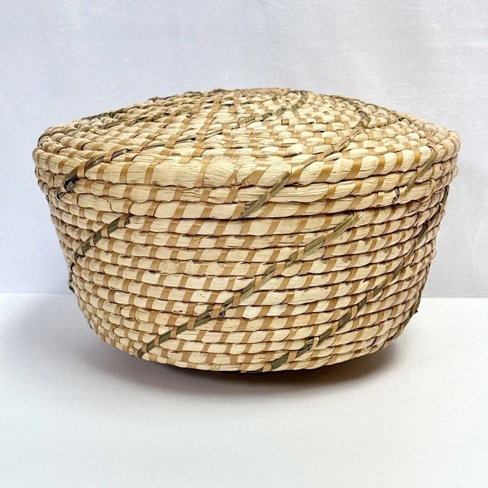 Hand Woven Knitting Basket w/ Hole Basket Yarn Bowl Sweet grass Woven 12”W